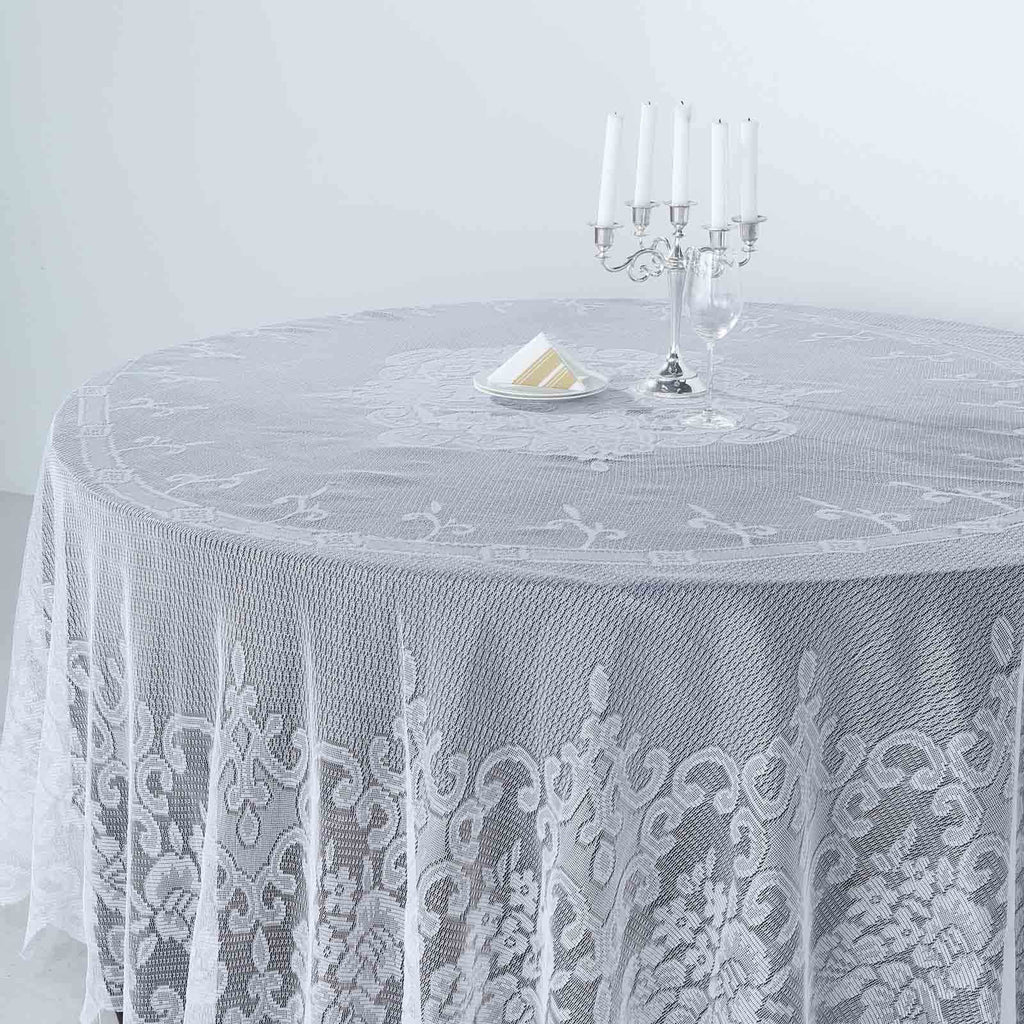 Lace 108" Round Tablecloth White - Premium Design for Formal Table Settings