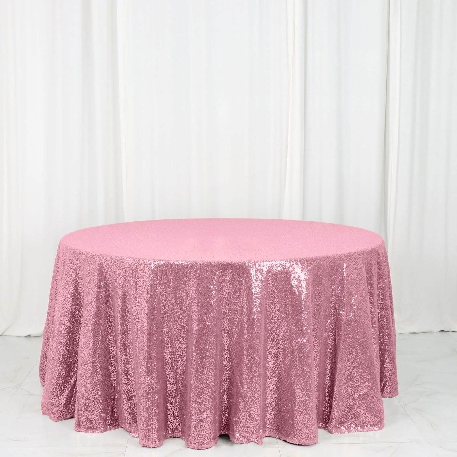 Sequin 120" Round Tablecloth Pink - Seamless Glittering Table Cover