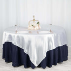 Satin 90"x90" Table Overlay Square Tablecloth White - Smooth Finish for Luxurious Events