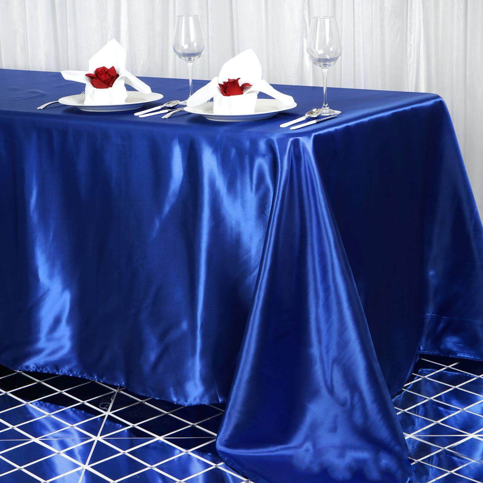 Satin Rectangular 90"x156" Tablecloth Royal Blue - Seamless Table Cover