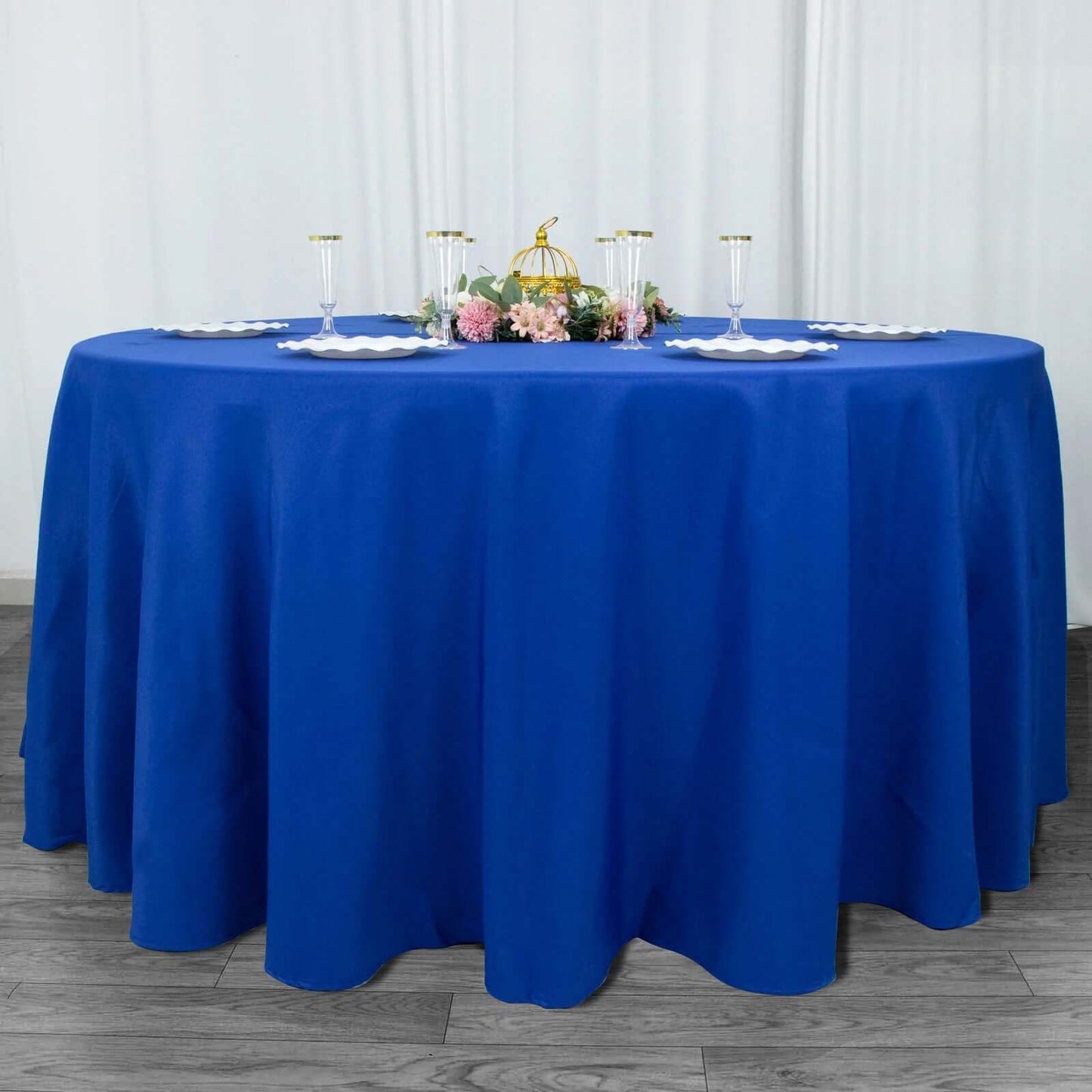 Premium Polyester 120" Round Tablecloth Royal Blue - Seamless 220GSM Wrinkle-Resistant Table Cover