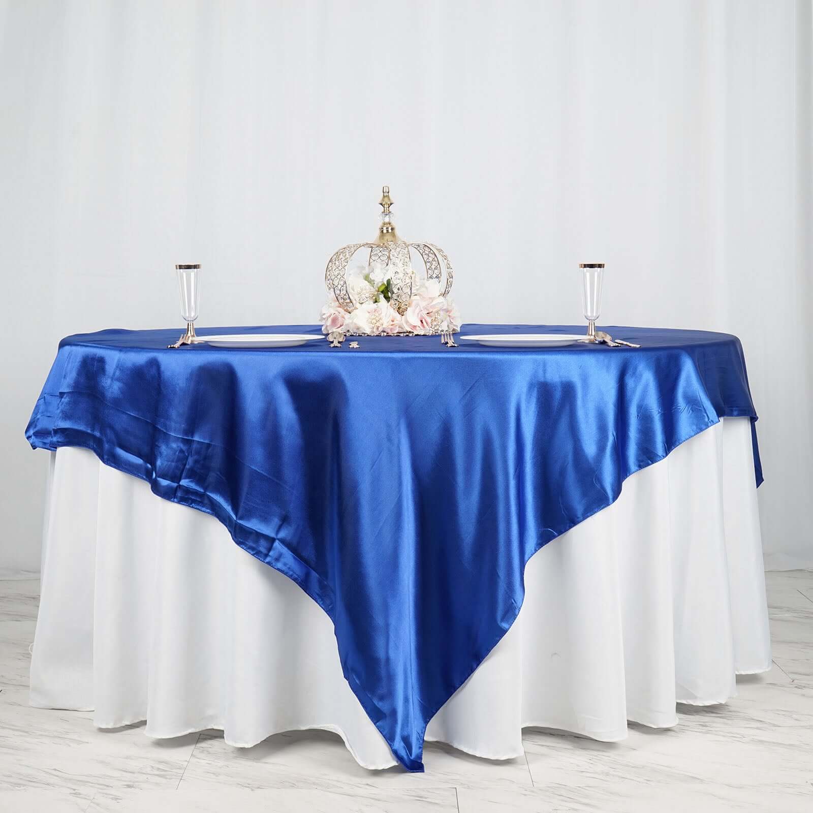 Satin 90"x90" Table Overlay Square Tablecloth Royal Blue - Smooth Finish Table Topper