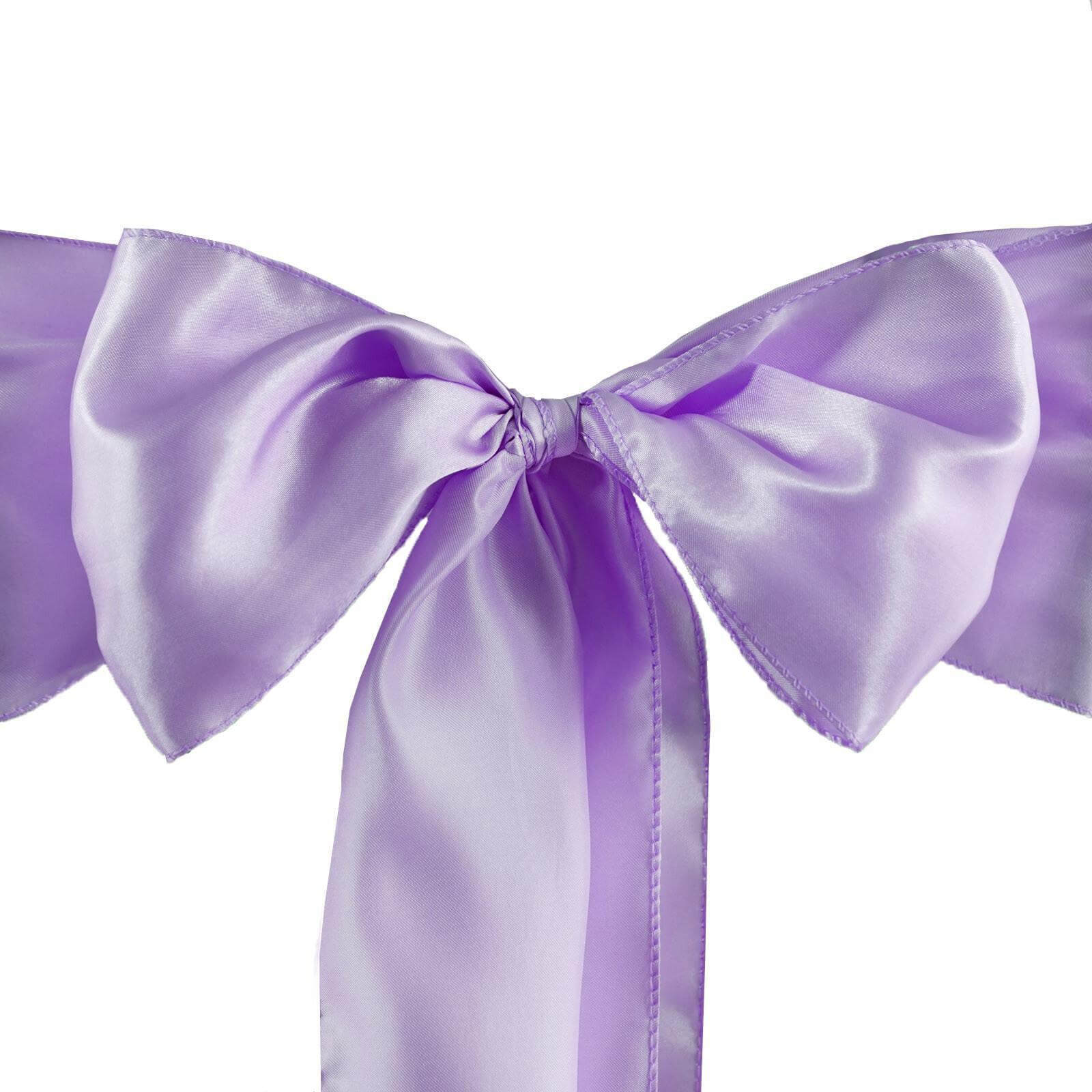 5 Pack Satin Chair Sashes Lavender Lilac - Durable Chair Bows with Shiny Finish 6"x106"