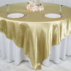 Satin 90"x90" Table Overlay Square Tablecloth Champagne - Smooth Finish Table Topper