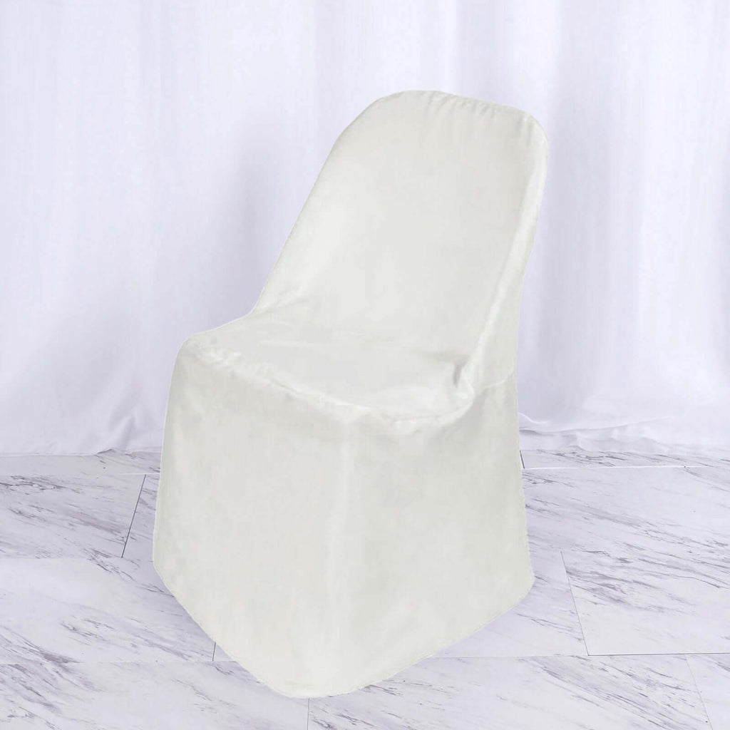 Satin Chair Covers for Folding Chairs Ivory with Glossy Sheen - Reusable Covers