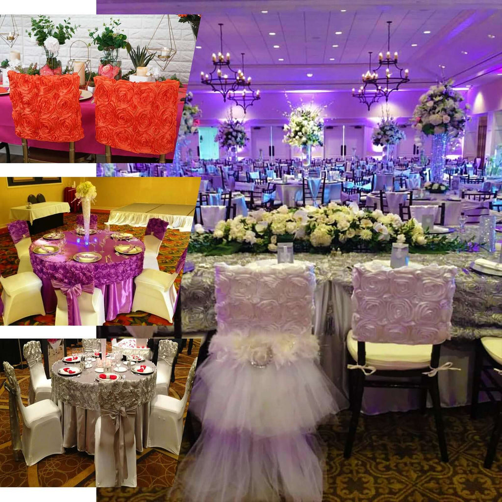 Satin 16" Chair Caps with Rosette Design for Chiavari Chairs Silver - Exquisite Chair Back Cover for Weddings & Parties