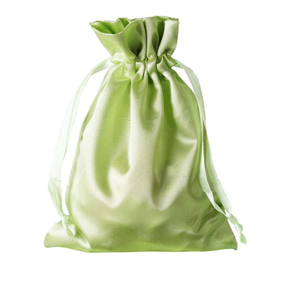 12 Pack 5"x7" Apple Green Satin Drawstring Wedding Party Favor Gift Bags, Drawstring Pouch Gift Bags