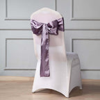 5 Pack Satin Chair Sashes Violet Amethyst - Durable Chair Bows with Shiny Finish 6"x106"
