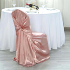 Satin Chair Cover Self-Tie Universal Design Dusty Rose - Durable Slip-On Cover for Folding, Dining, Banquet & Standard Chairs