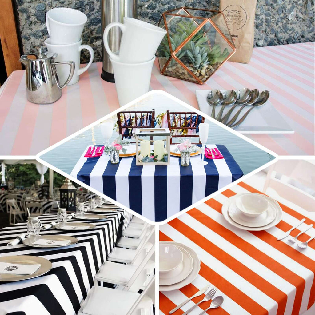 Satin 60"x102" Rectangle Tablecloth Black/White - Stripe Design with Stylish Smooth Finish Table Cover