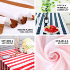 Satin 90"x156" Rectangle Tablecloth Black/White - Stripe Design with Seamless Finish Table Cover