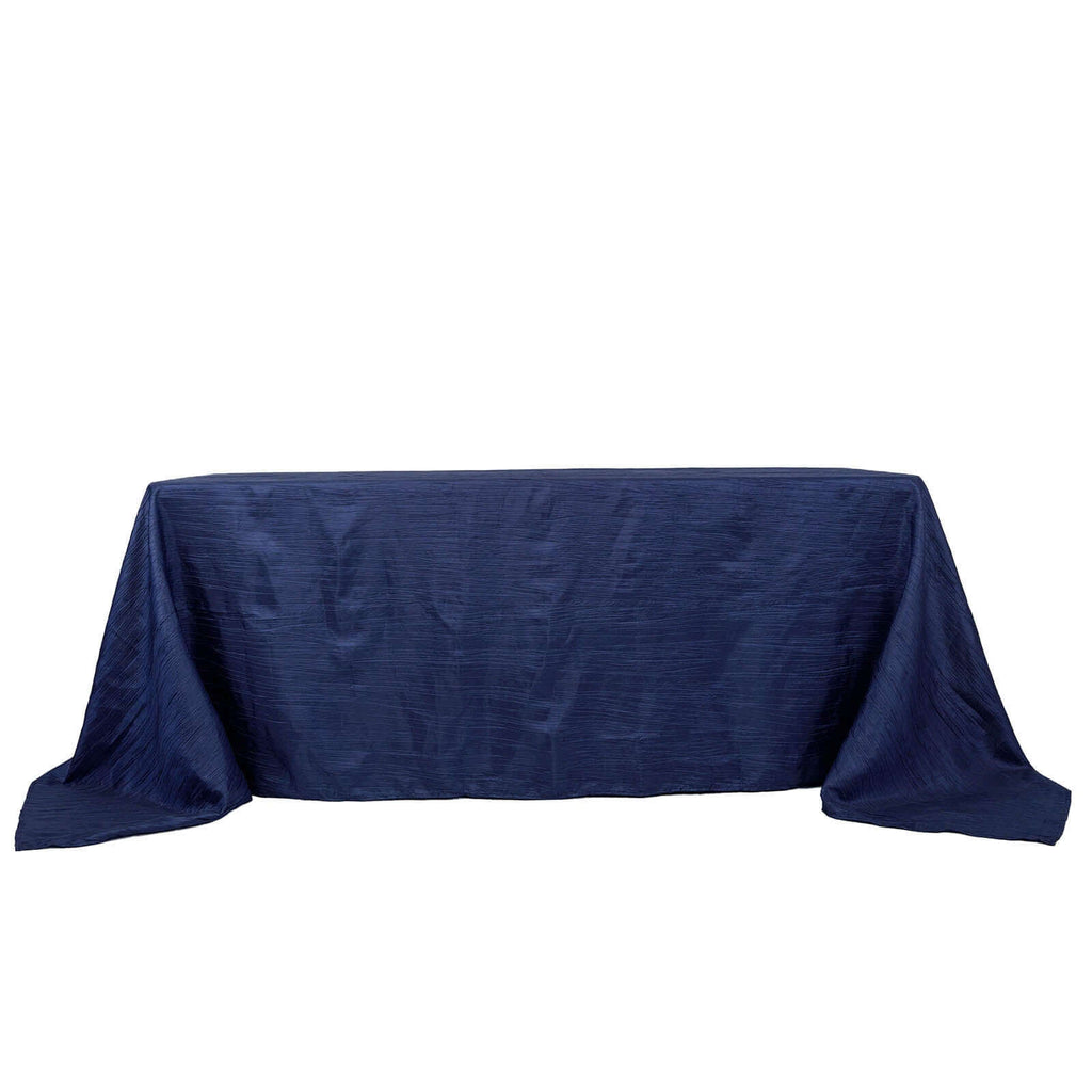 Taffeta 90"x132" Rectangle Tablecloth Navy Blue - Seamless Accordion Crinkle Table Cover