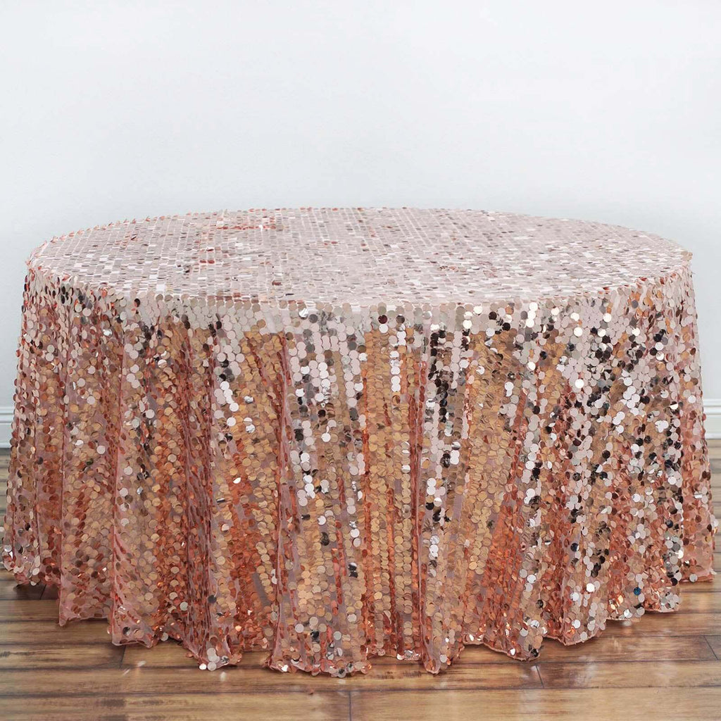 Sequin 120" Round Tablecloth Rose Gold - Seamless Big Payette Table Cover