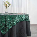Sequin 72"x72" Table Overlay Square Tablecloth Hunter Emerald Green - Big Payette Table Cover