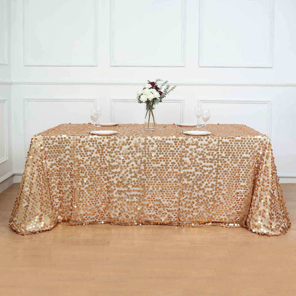 Sequin 90"x156" Rectangle Tablecloth Matte Champagne - Seamless Big Payette Table Cover