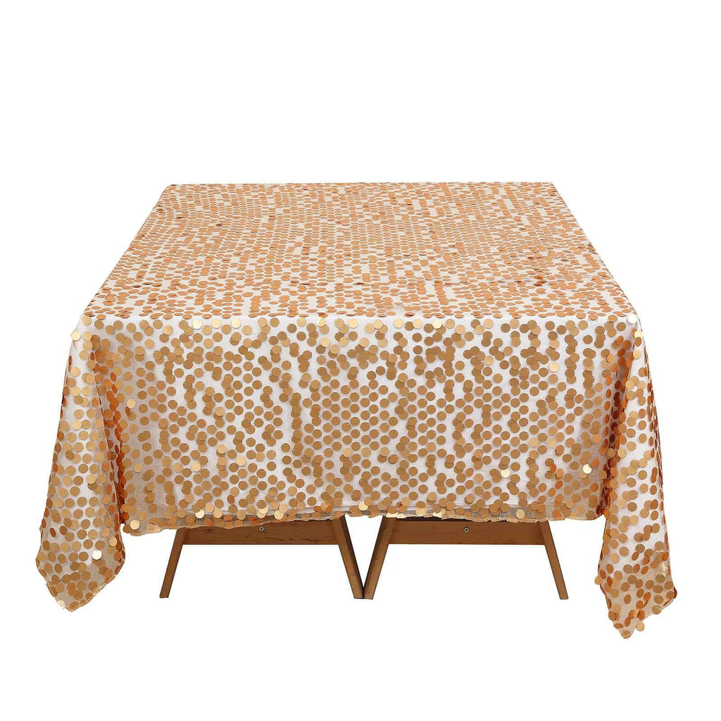 Sequin 72"x72" Table Overlay Square Tablecloth Matte Champagne - Big Payette Table Cover
