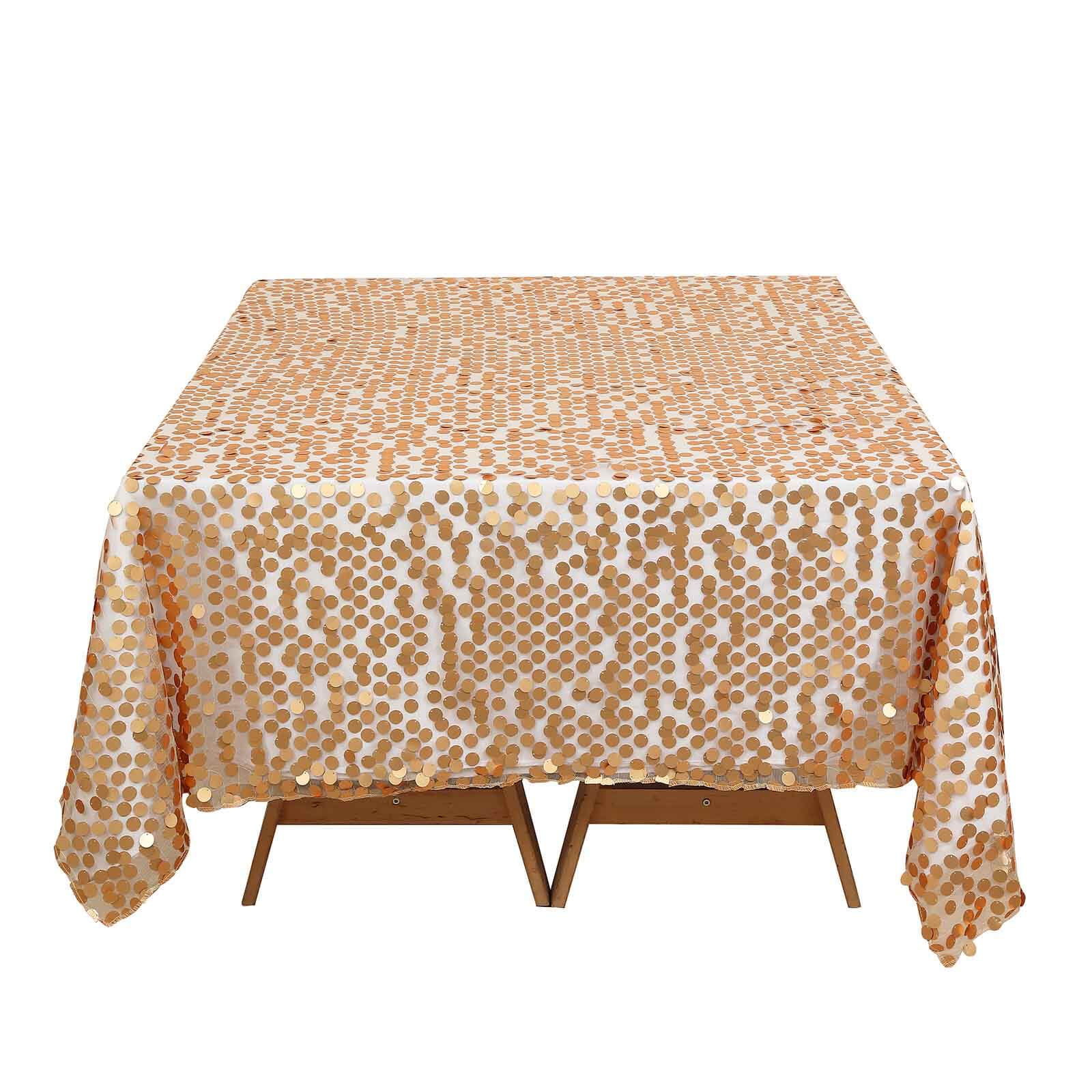 Sequin 72"x72" Table Overlay Square Tablecloth Matte Champagne - Big Payette Table Cover