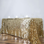 Sequin 90"x132" Rectangle Tablecloth Champagne - Seamless Big Payette Table Cover