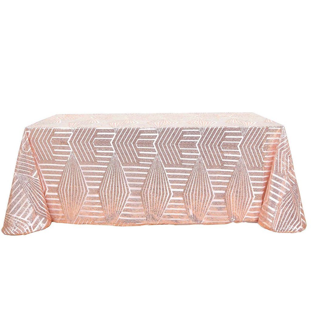Sequin 90"x132" Rectangle Tablecloth Rose Gold - Seamless Diamond Table Cover
