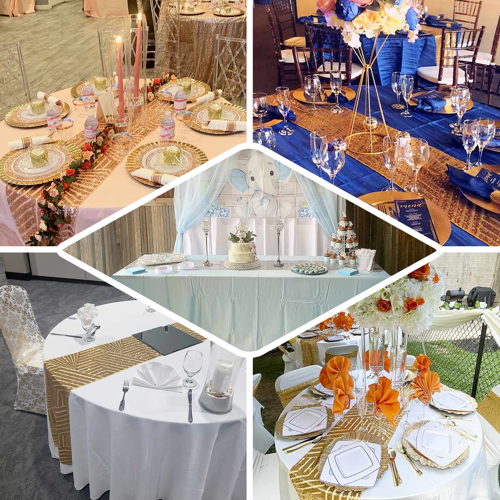 Sequin 12"x108" Table Runner Rose Gold - Diamond Glitz Design