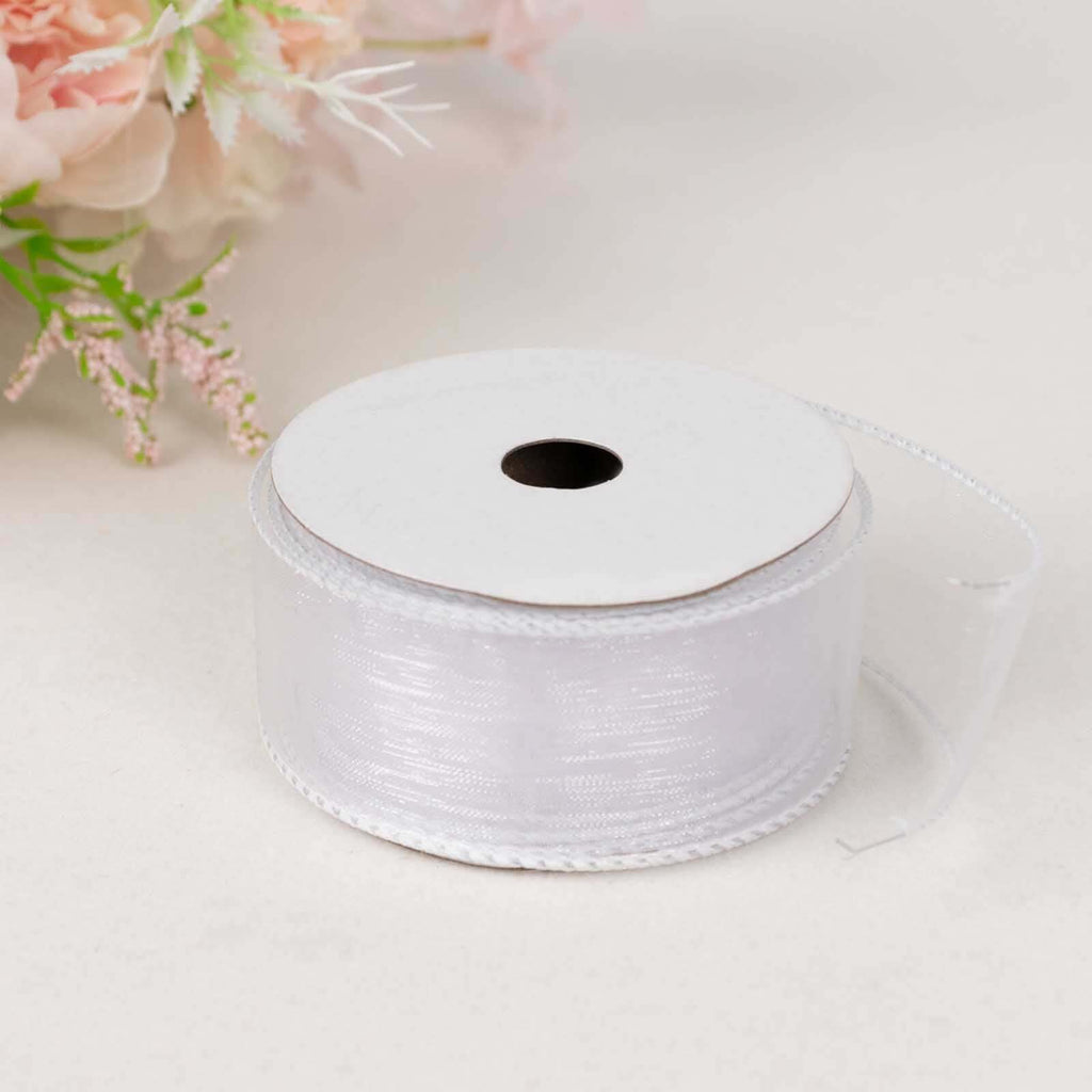 10 Yards 1.5" White Sheer Organza Wired Edge Ribbon