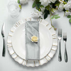 5 Pack Taffeta 20"x20" Napkins Silver - Accordion Crinkle Dinner Napkins