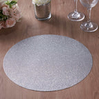 6-Pack Placemats Glitter Design Silver Sparkle Oval - Non-Slip Decorative Table Mats for Dining 12"x18"