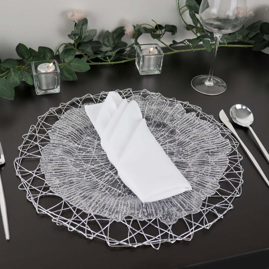 6-Pack Table Placemats Woven Fiber Design Silver Round - Disposable Mats for Dining and Events 15"