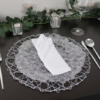 6-Pack Table Placemats Woven Fiber Design Silver Round - Disposable Mats for Dining and Events 15"