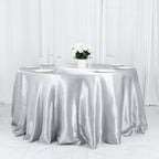 Satin 132" Round Tablecloth Silver - Stylish Seamless Table Cover