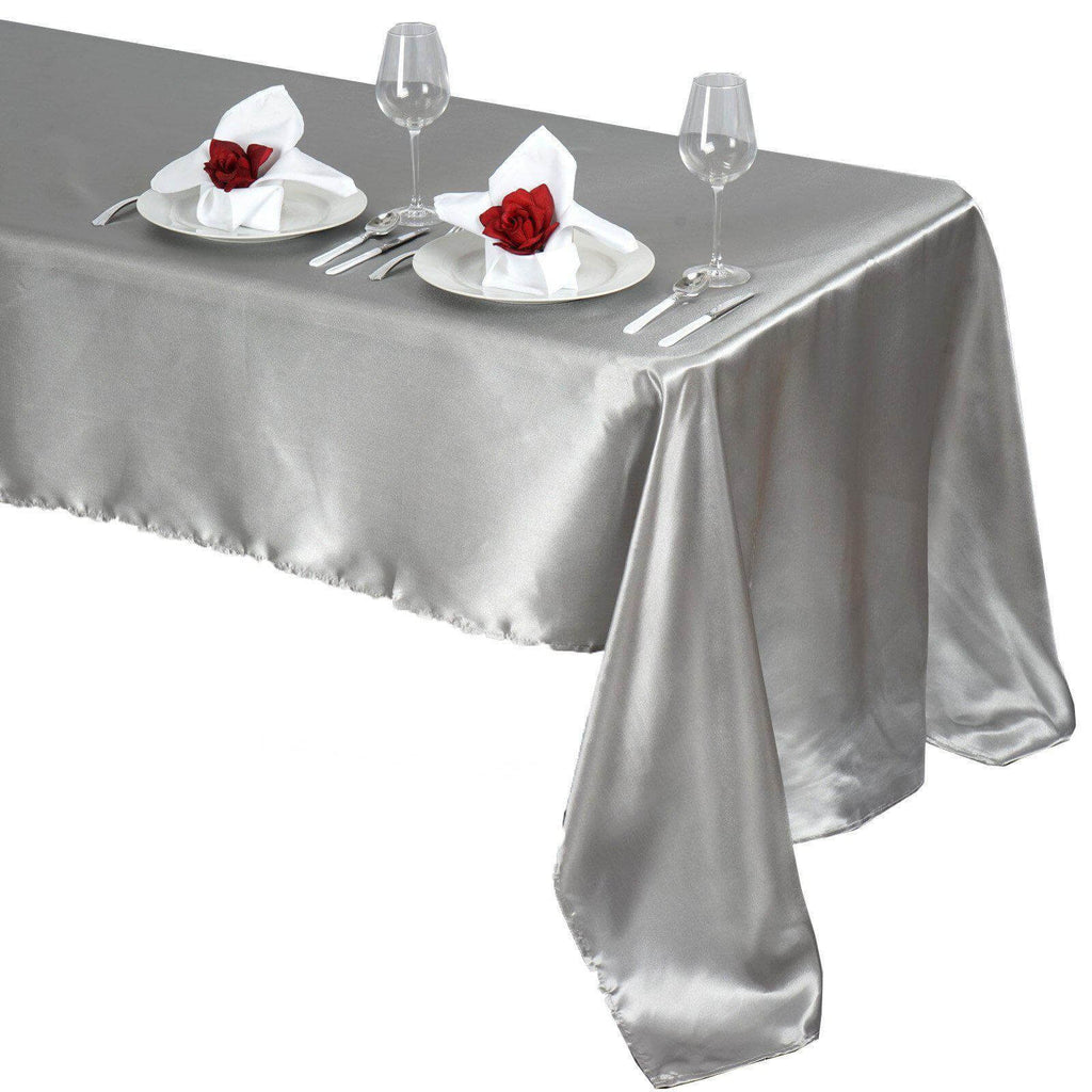 Satin Rectangular 60"x126" Tablecloth Silver - Smooth and Lustrous Table Cover