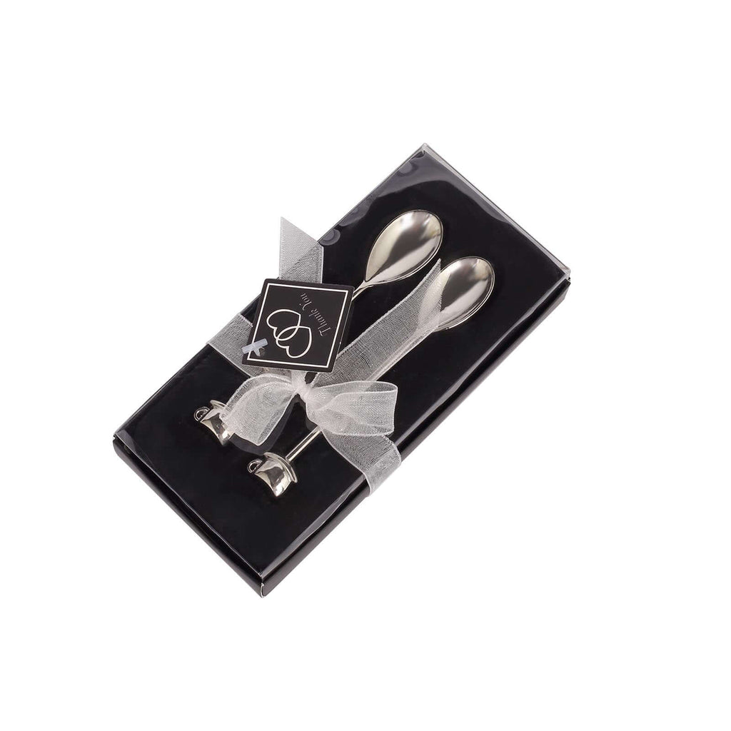 2 Pack 4" Silver Metal Couple Coffee Spoon Set Party Favors, Pre-Packed Wedding Souvenir Gift