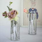2-Pack Glass Cylinder Vases Silver Striped - Sophisticated Flower Centerpieces for Events 11"