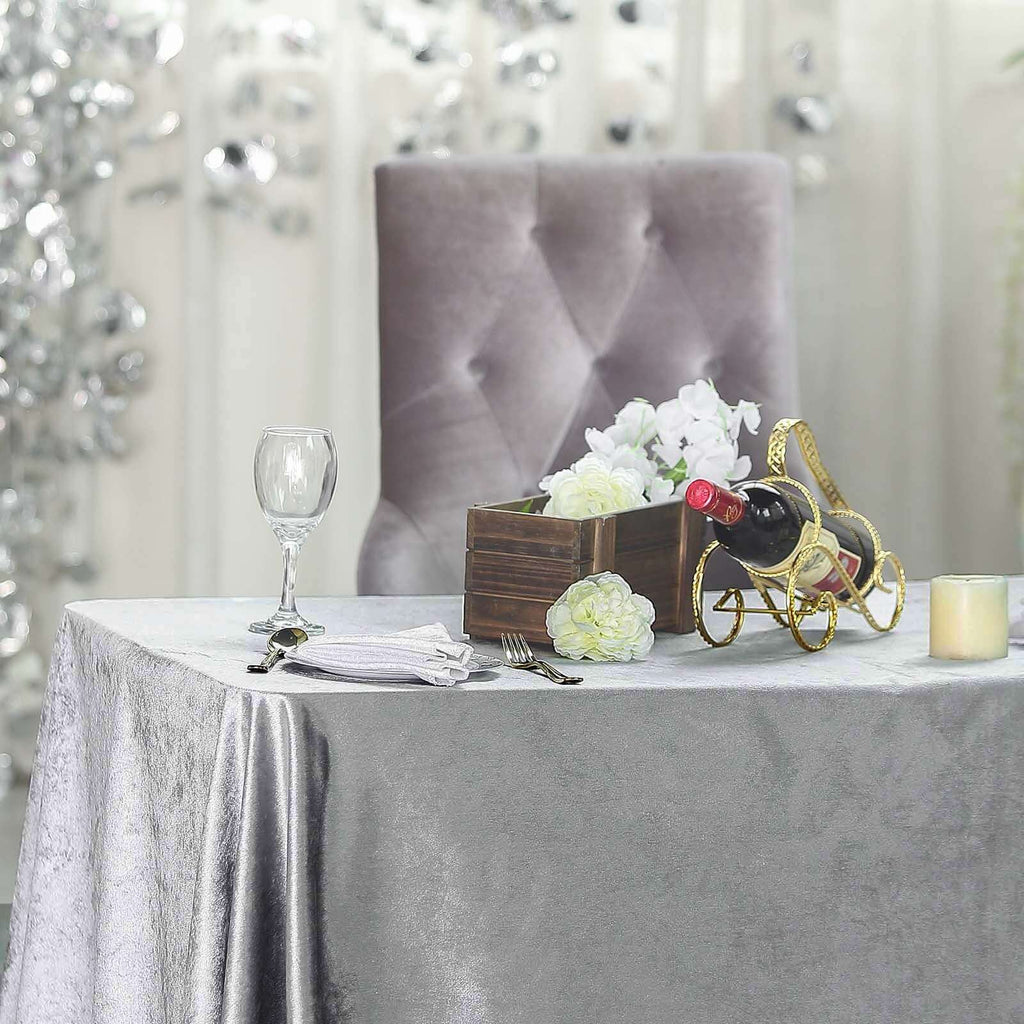 Premium Velvet 90"x132" Rectangle Tablecloth Silver - Reusable Soft & Seamless Table Cover