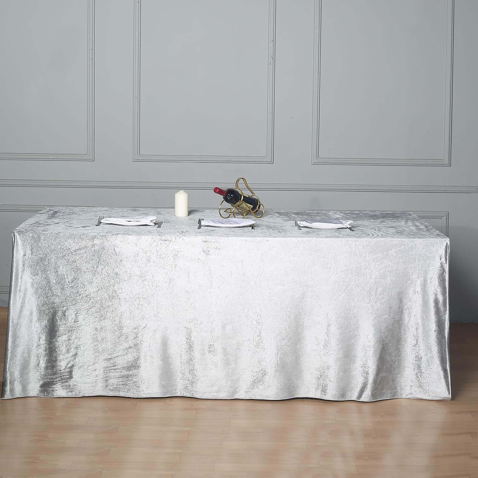 Premium Velvet 90"x156" Rectangle Tablecloth Silver - Reusable Soft & Seamless Table Cover