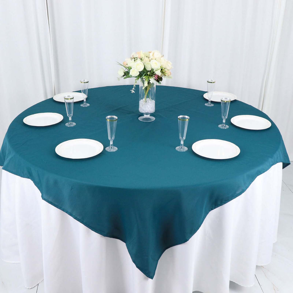 Polyester 54"x54" Table Overlay Square Tablecloth Peacock Teal - Wrinkle-Resistant & Durable Table Cover