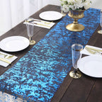Mesh Polyester 108" Table Runner Roll Metallic Royal Blue - Distressed Foil Look Disposable Table Decor