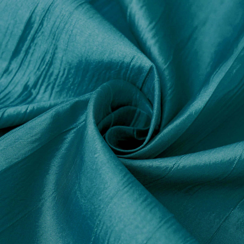 Taffeta 132" Round Tablecloth Peacock Teal - Seamless Accordion Crinkle Table Cover