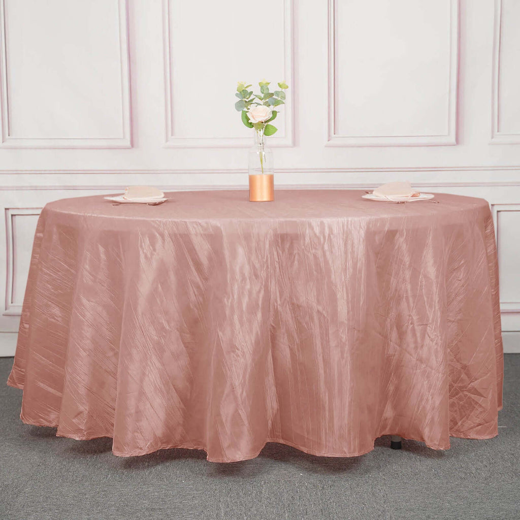 Taffeta 120" Round Tablecloth Dusty Rose - Seamless Accordion Crinkle Table Cover