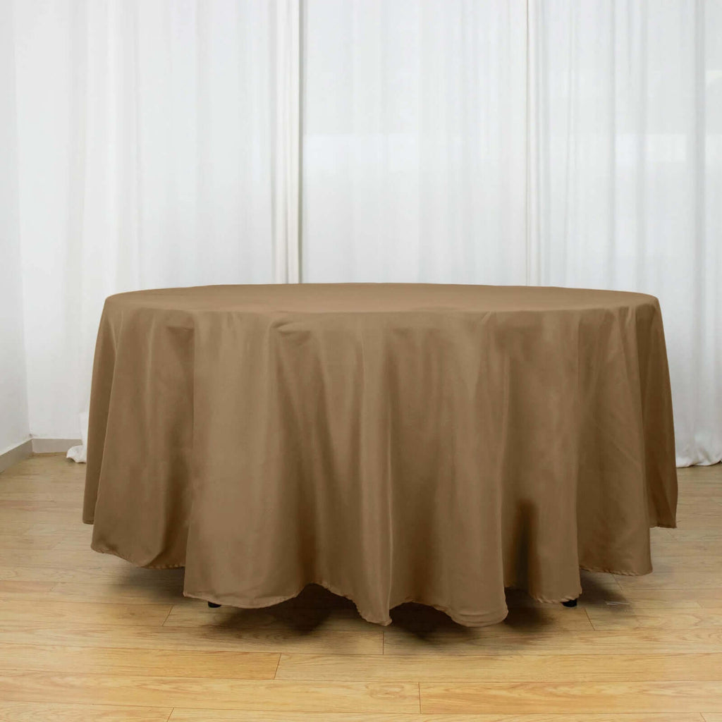 Polyester 108" Round Tablecloth Taupe - Wrinkle-Resistant Table Cover