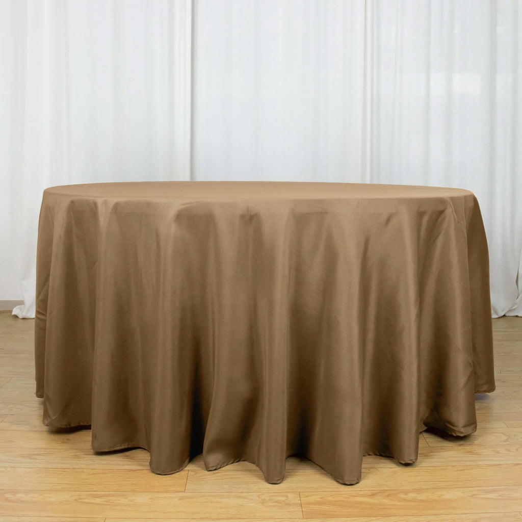 Polyester 120" Round Tablecloth Taupe - Seamless Wrinkle-Resistant Table Cover