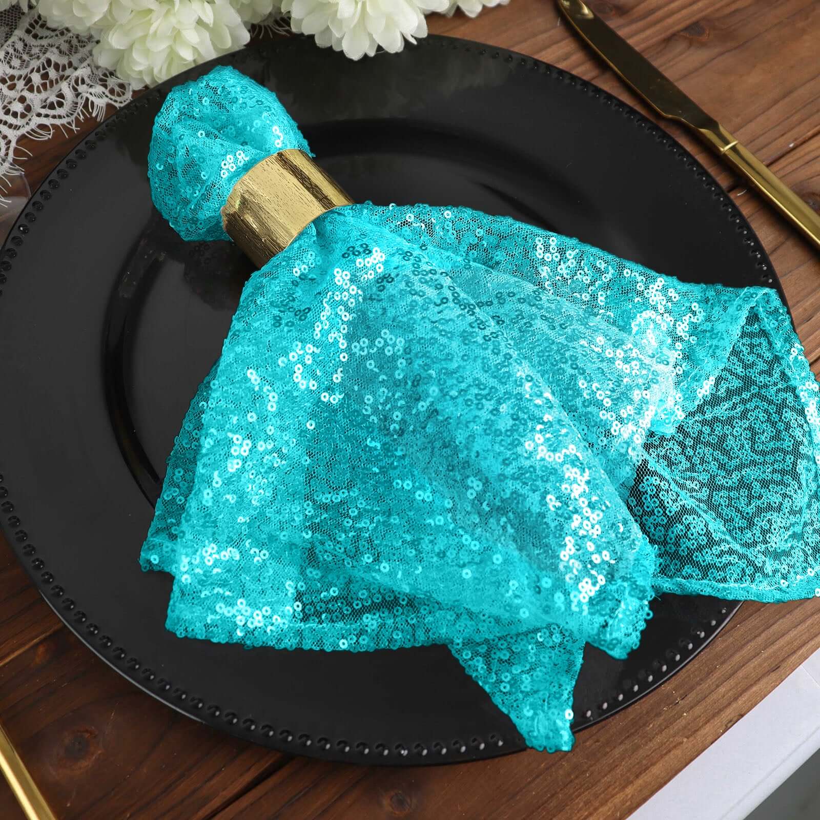 Sequin 20"x20" Napkin Turquoise - Shimmering Dinner Napkin