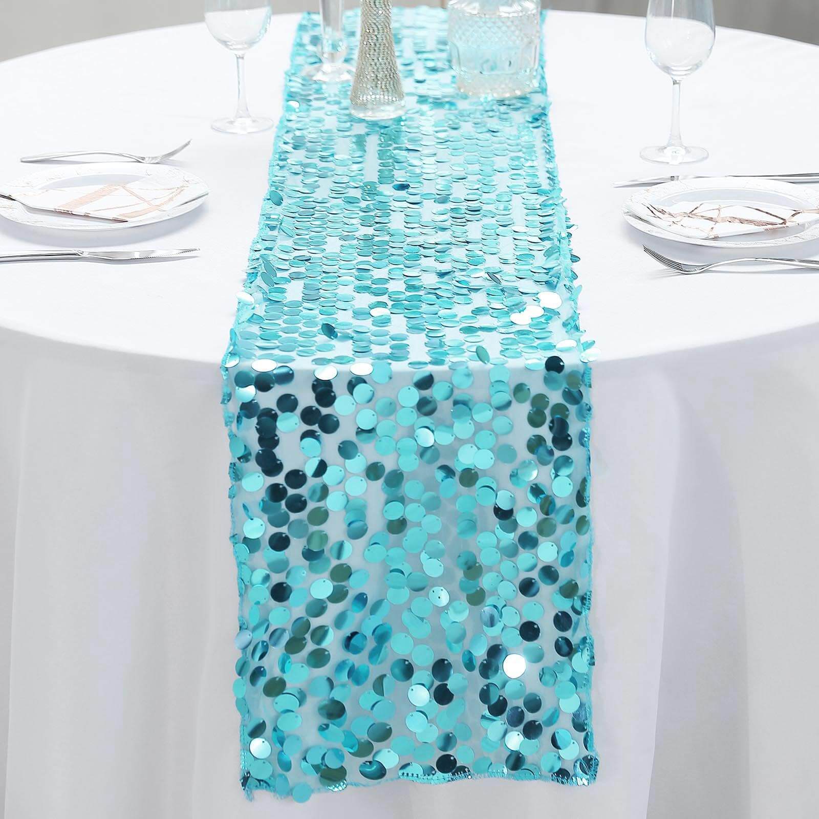 Big Payette Sequin 13"x108" Table Runner Turquoise - Dazzling Design