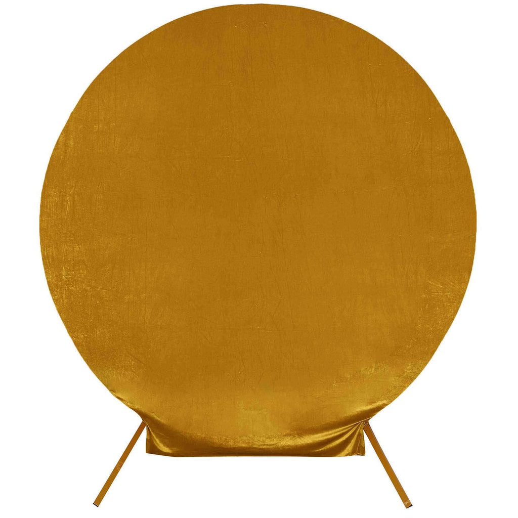 7.5ft Metallic Gold Soft Velvet Fitted Round Event Party Backdrop Cover