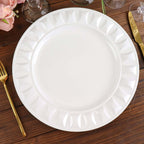 6-Pack Plastic Round Charger Plates 13" in White with Bejeweled Rim, Luxe Decorative Dinner Party Charger Tableware