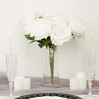 2 Bushes 17" White Premium Silk Jumbo Rose Flower Bouquet, High Quality Artificial Wedding Floral Arrangements