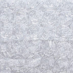 Satin 90"x156" Rectangle Tablecloth White - Grandiose 3D Rosette Design with Seamless Finish for Sophisticated Celebrations