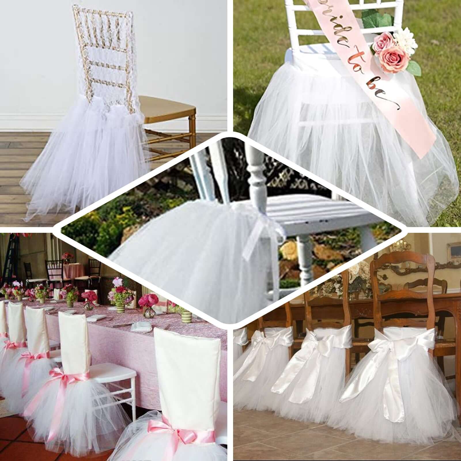 Spandex Chair Cover Skirt Tutu Style for Wedding Chairs White - Stylish Decor for Formal Events
