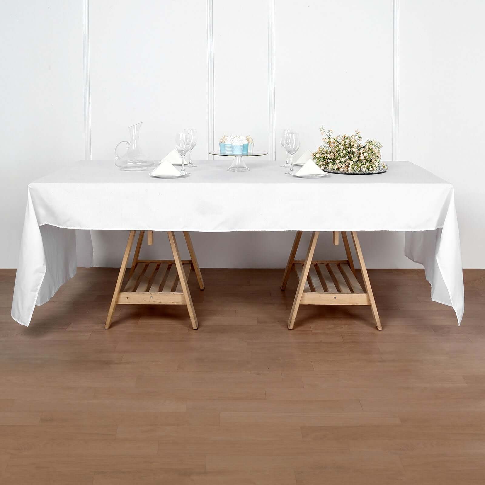 Polyester 50"x120" Rectangle Tablecloth White - Wrinkle-Resistant and Sleek for Everyday Use