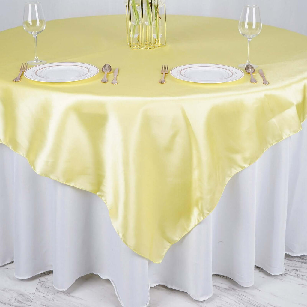 Satin 72"x72" Table Overlay Square Tablecloth Yellow - Smooth Finish Table Cover